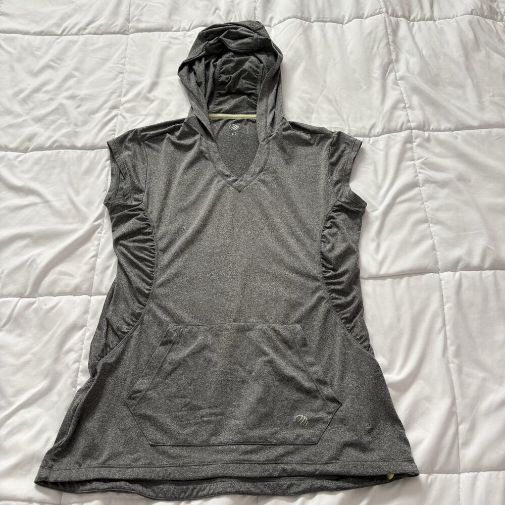 MPG Sport Mondetta Performance Short Sleeve Top T Shirt Tee Hooded Pocket Gray‎